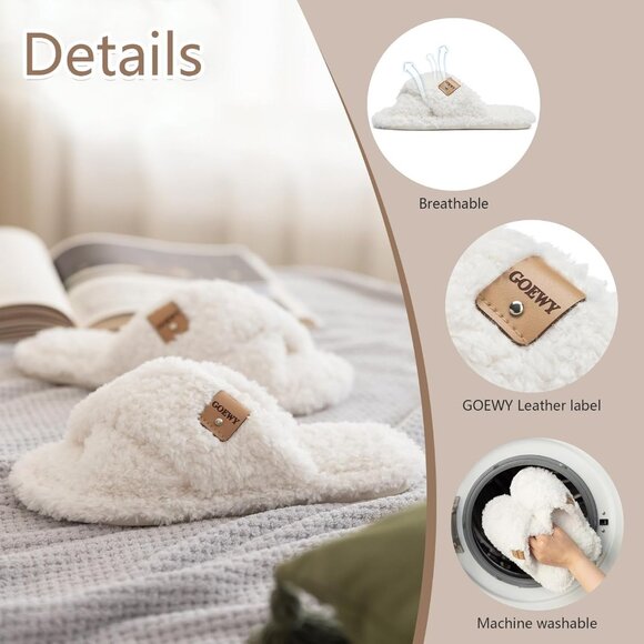 ⚡Women's White Fuzzy Open Toe Slipper Soft Comfy Memory Foam House Shoes - Picture 4 of 6